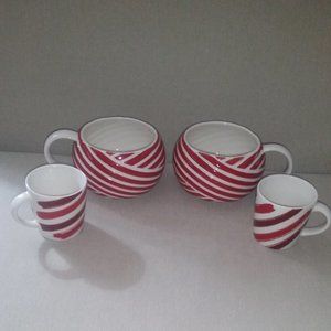 Starbucks candy cane stripe coffee mugs and demitasse mugs NWOT
